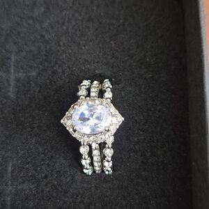 3pcs Oval cut cubic zirconia wedding ring size 7